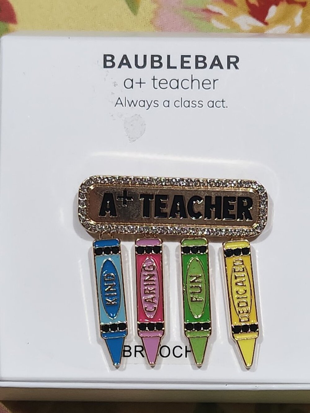 Baublebar A+ Teacher Brooch with Hanging Crayons Teacher Gift